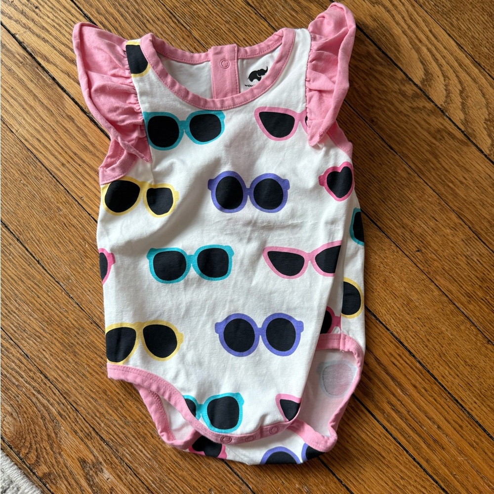 Monica + Andy Sunglasses Print Ruffle Onesie - Size 9-12 Months